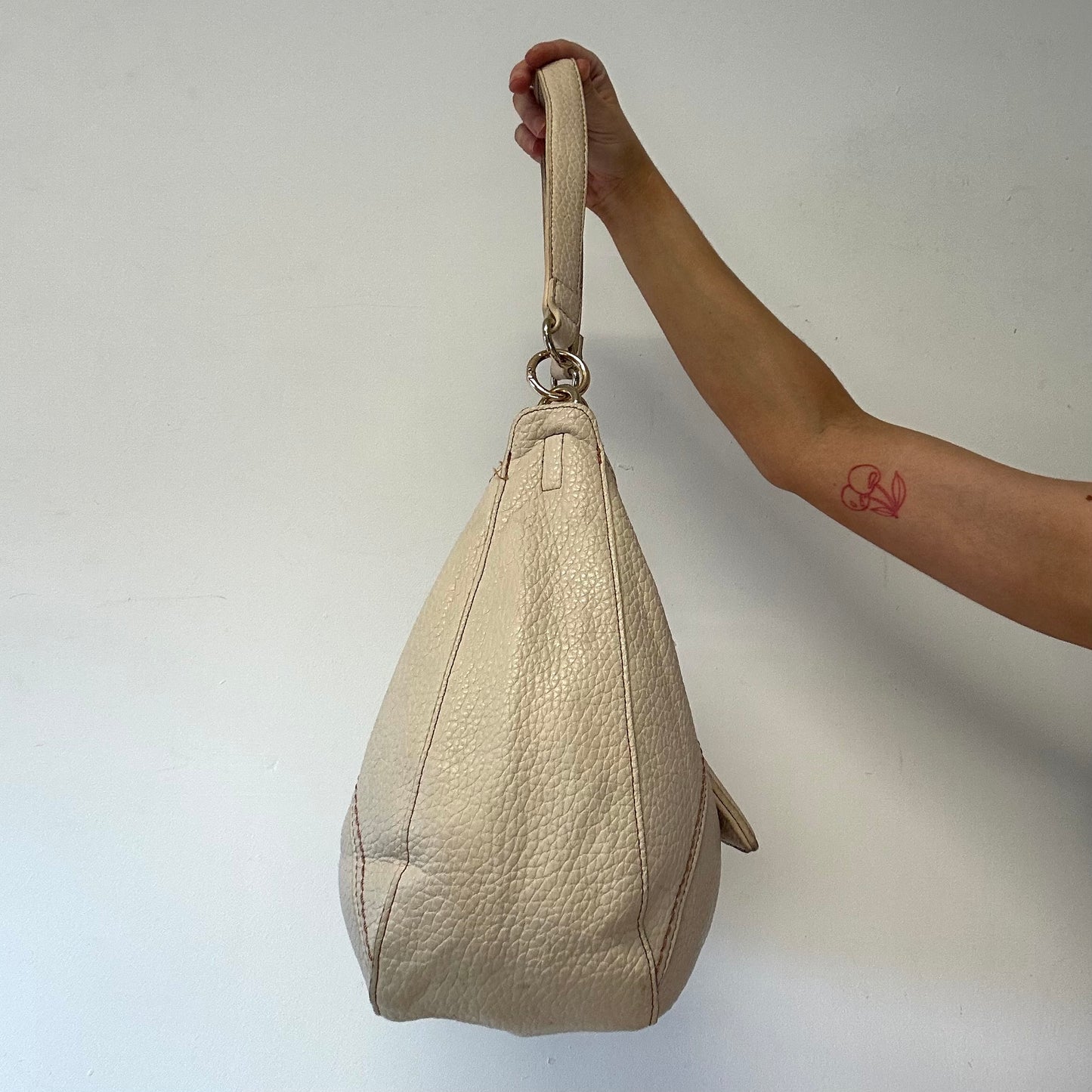 cream faux leather oversized buckle shoulder bag