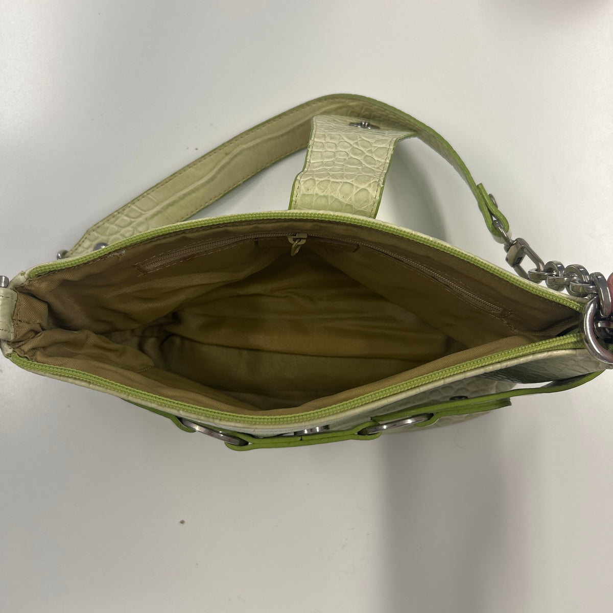 green croc effect faux leather shoulder bag