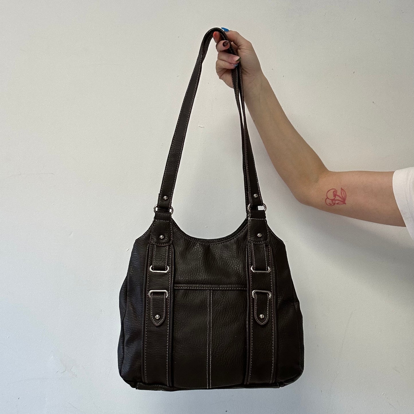 brown faux leather silverware shoulder bag