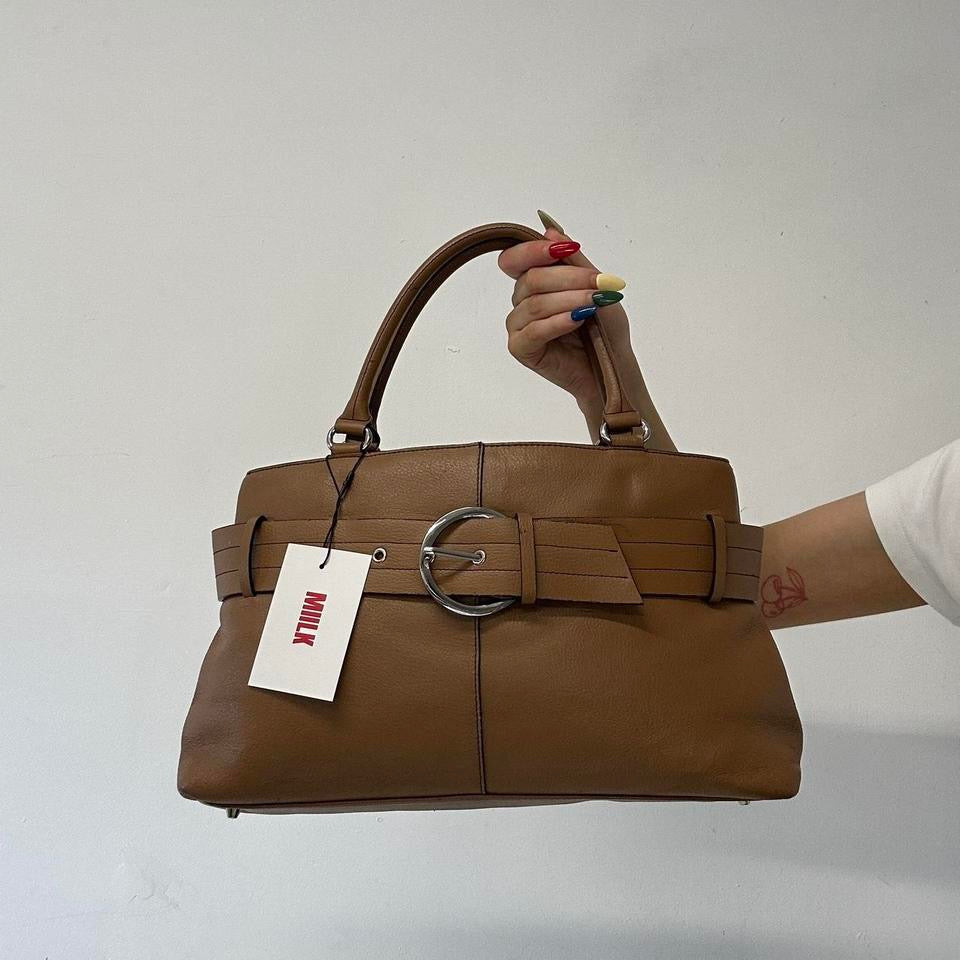 brown oversized faux leather shoulder bag