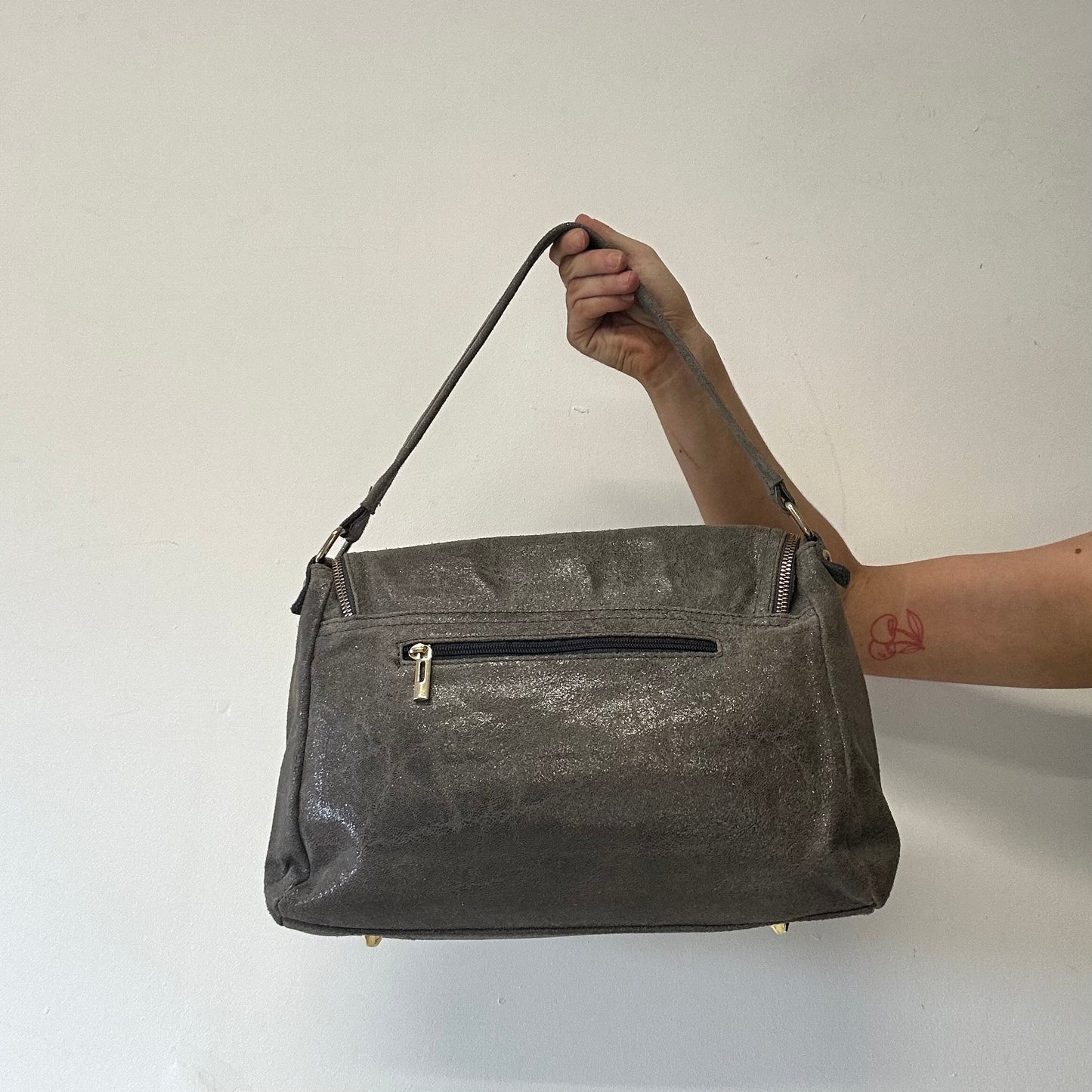 grey genuine leather shoulder bag
