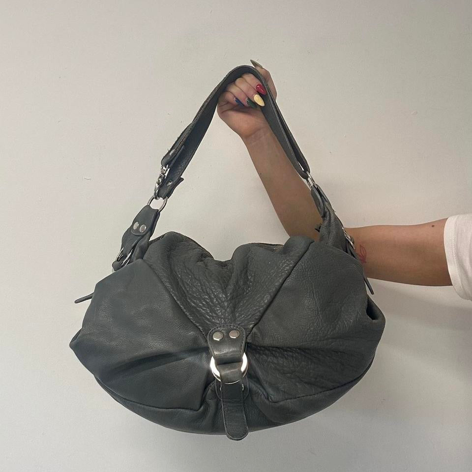 grey teal slouchy leather shoulder bag