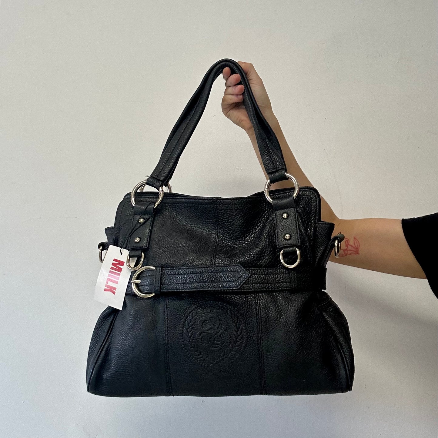 black belt buckle genuine calf leather shoulder bag