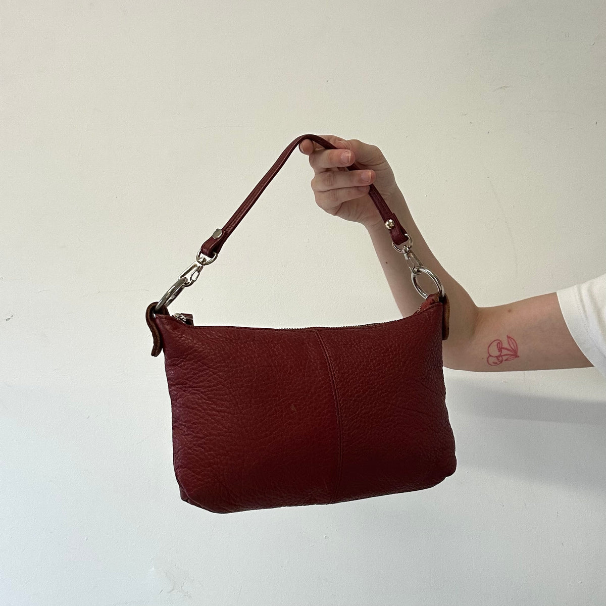 dark red genuine leather mini shoulder bag