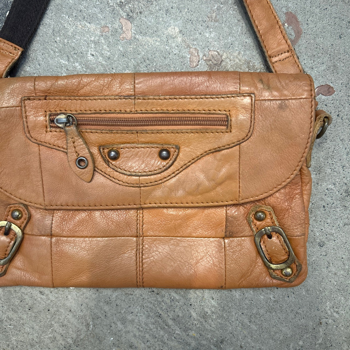 brown genuine leather buckle shoulder bag