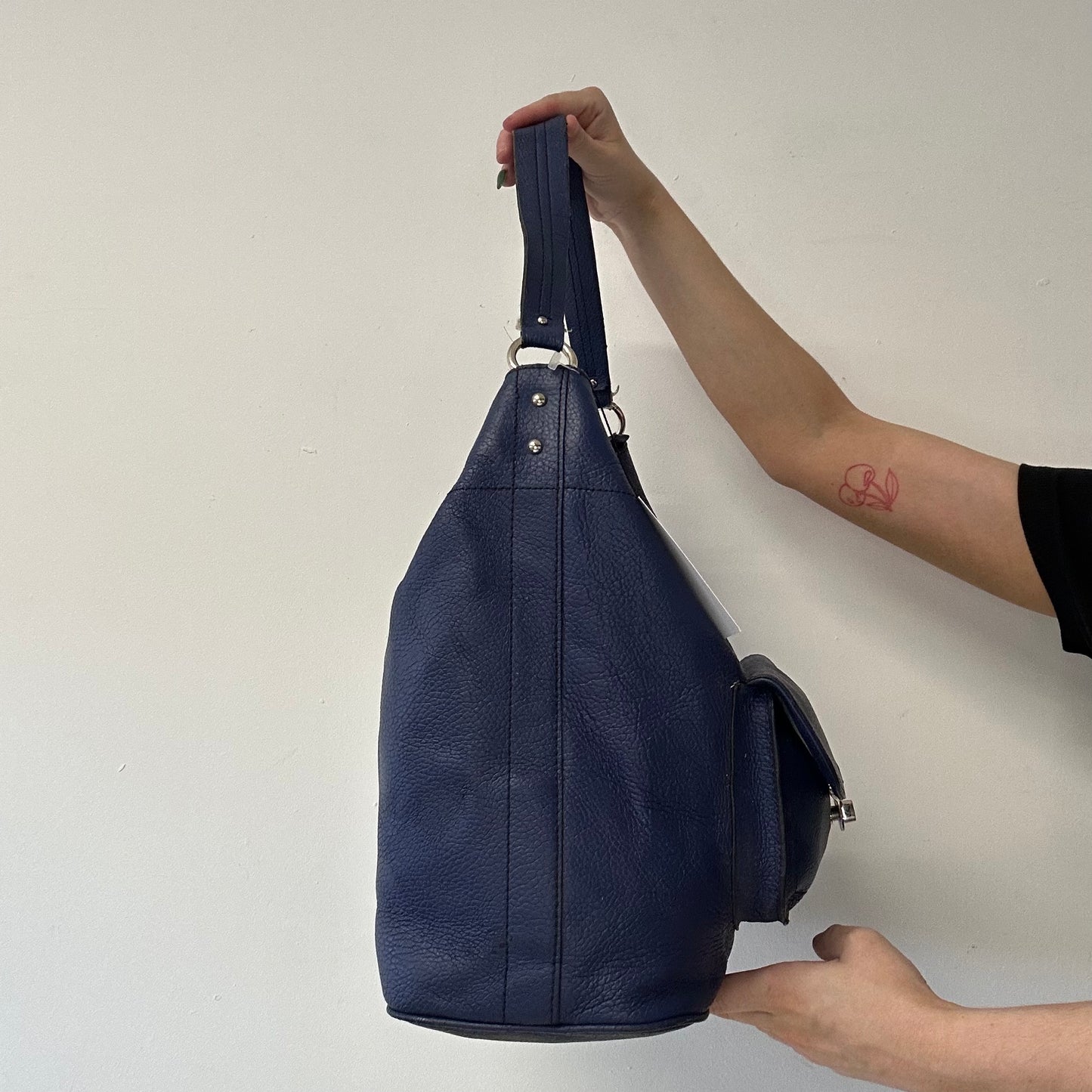 blue genuine leather buckle shoulder bag