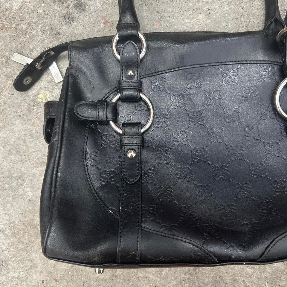 black faux leather silverware shoulder bag