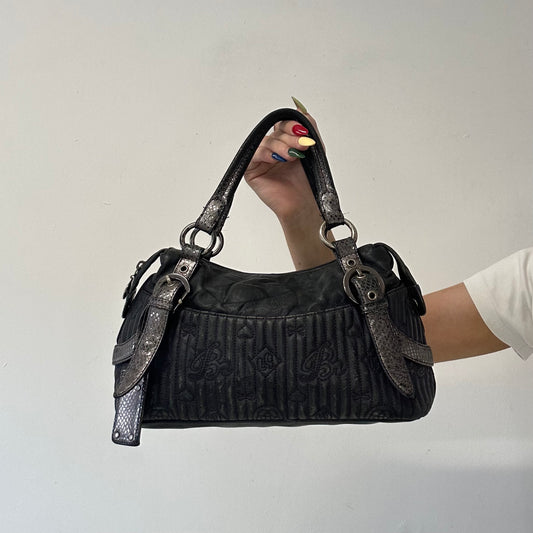 navy leather double buckle shoulder bag
