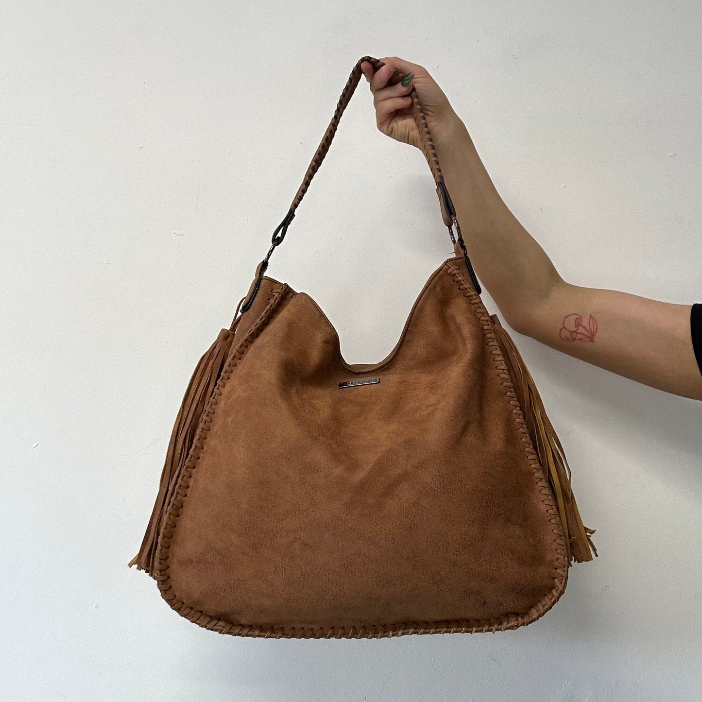 brown faux leather western fringe shoulder bag