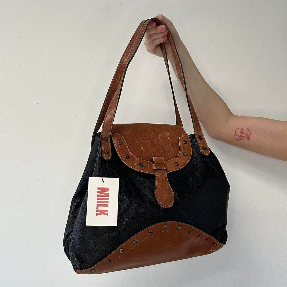 black and brown studded western shoulder bag