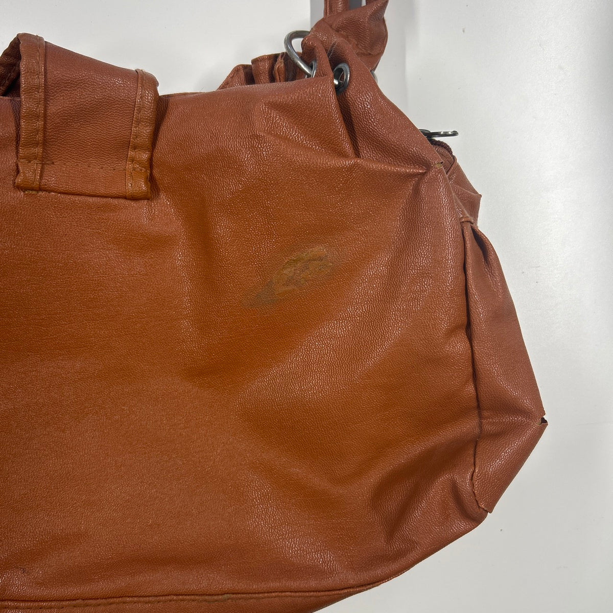 brown faux leather studded buckle shoulder bag