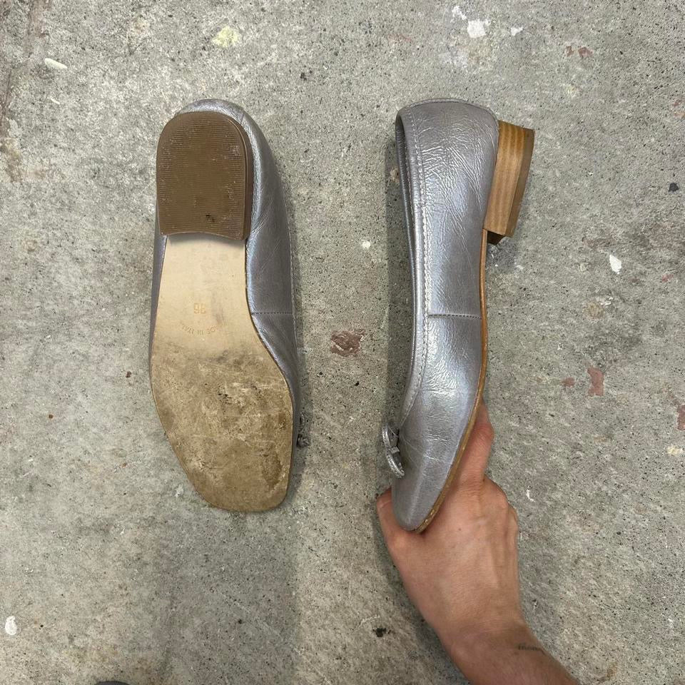silver metallic ballet flats