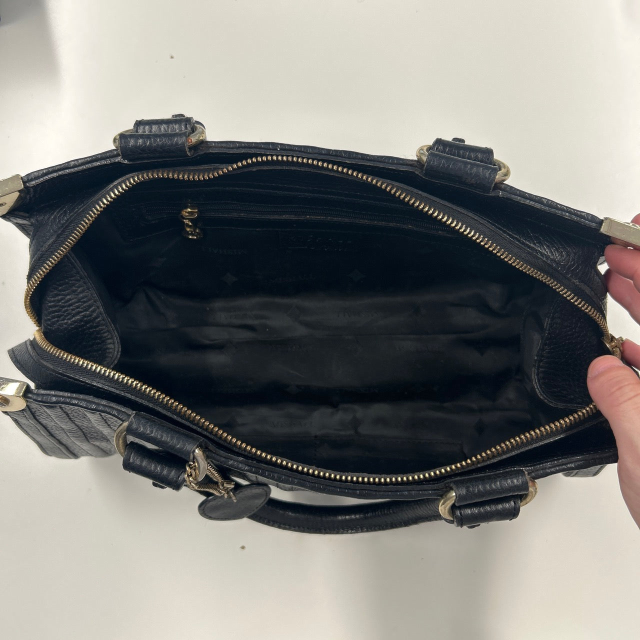 black genuine leather shoulder bag