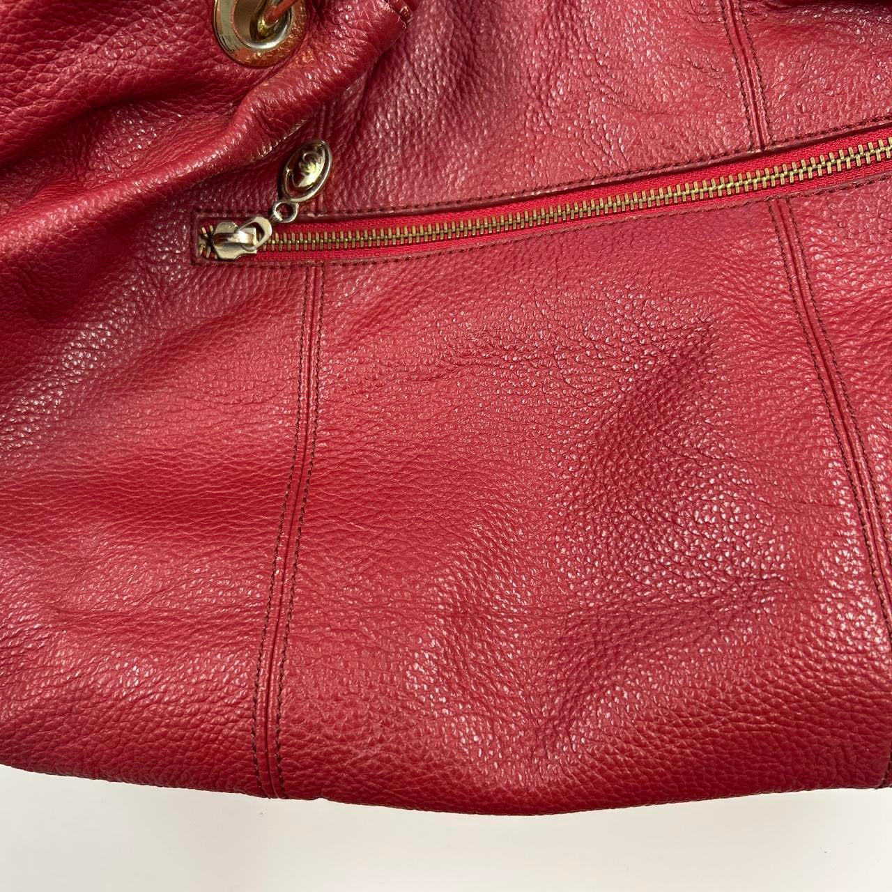 red genuine leather rope handles shoulder bag