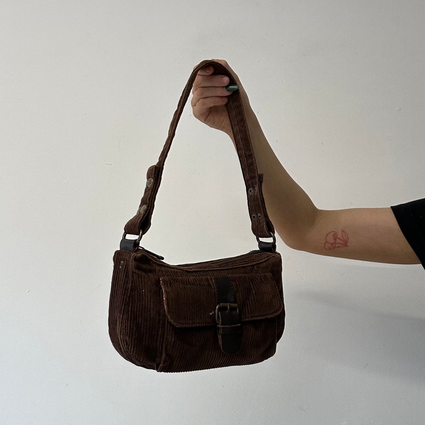 brown corduroy buckle mini shoulder bag