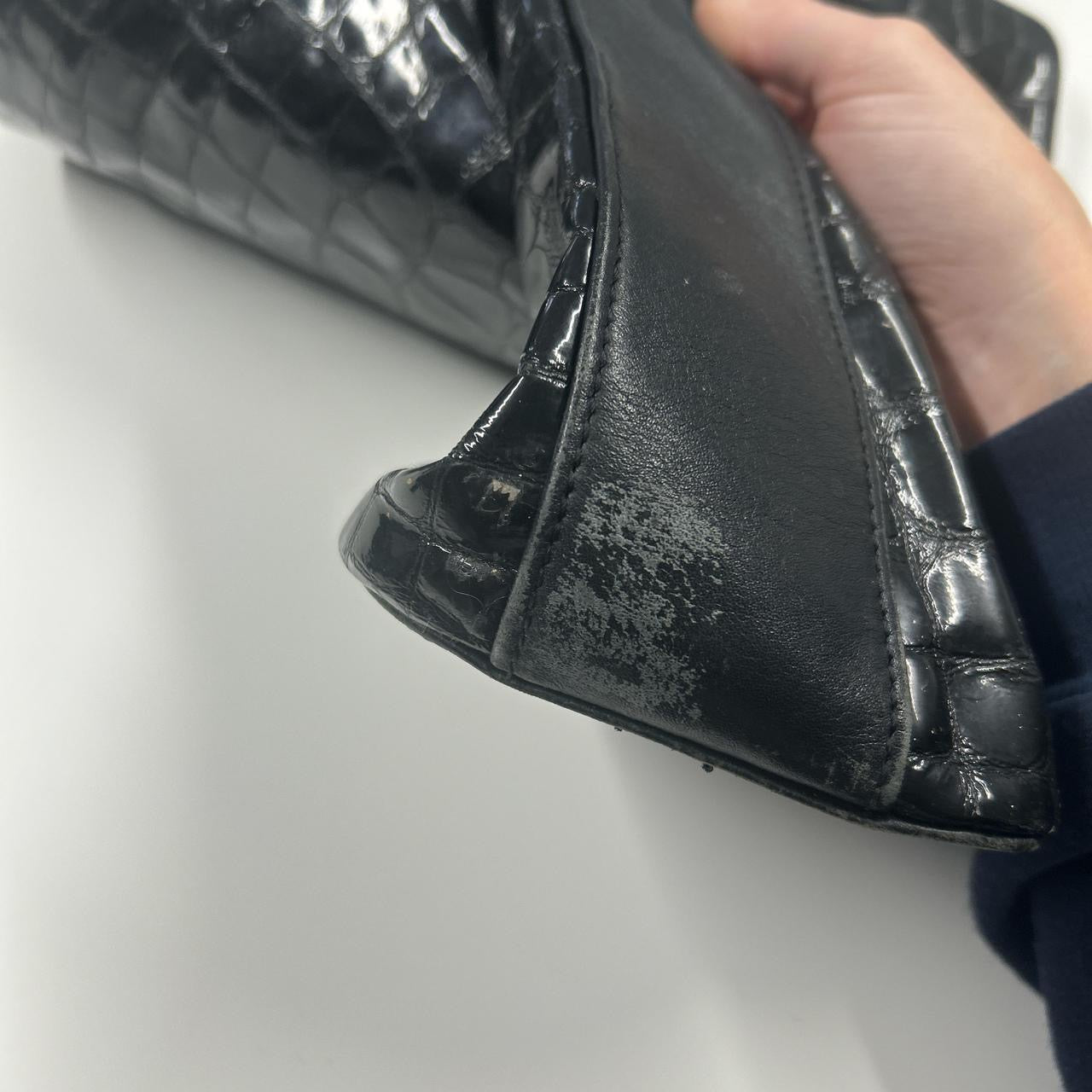 black crocodile leather shoulder bag