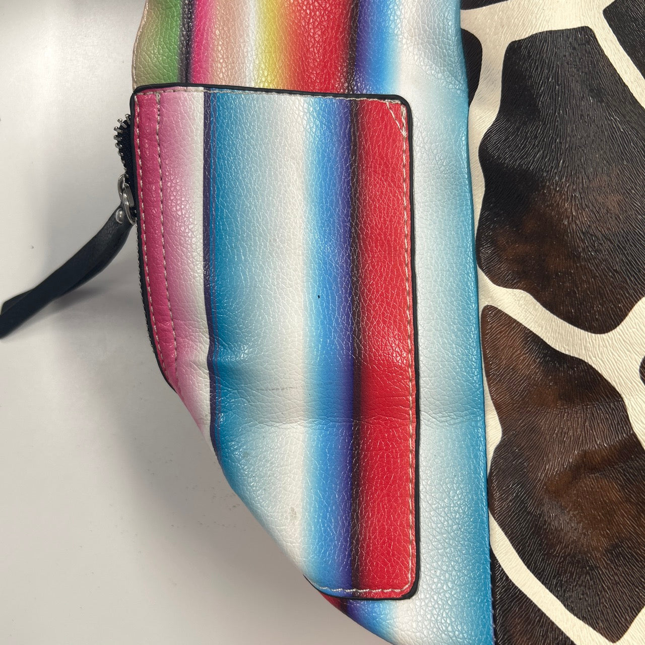 multicoloured faux leather giraffe print shoulder bag