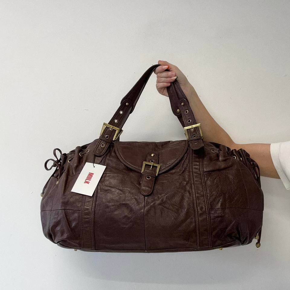 brown large leather buckle shoulder bag
