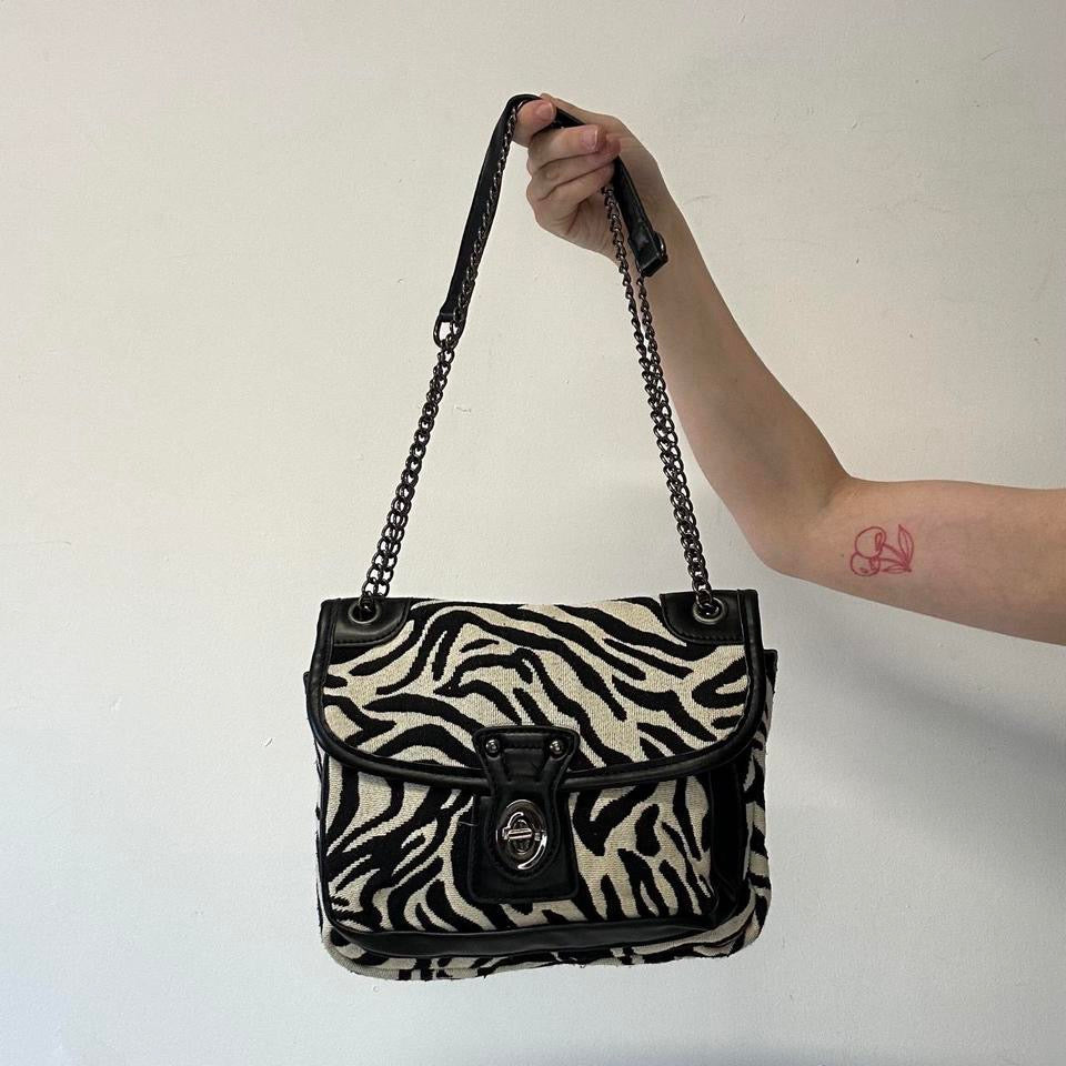 black and white zebra print shoulder bag
