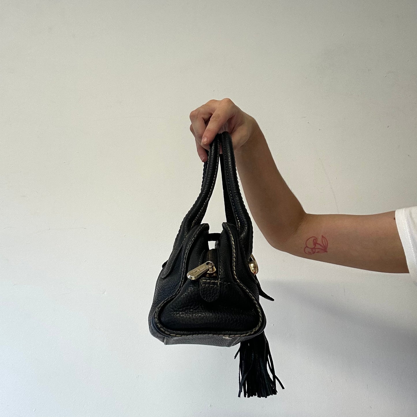 black genuine leather buckle mini shoulder bag