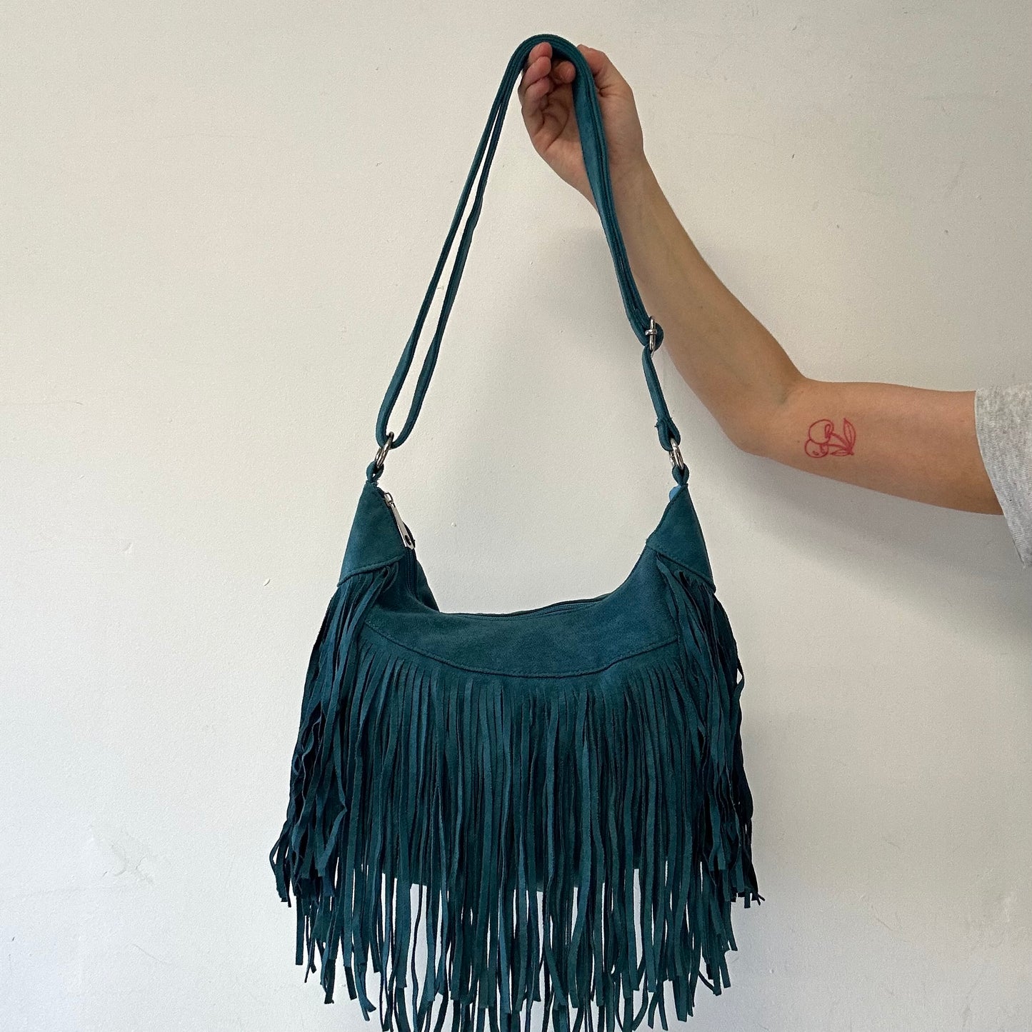 teal blue fringe festival shoulder bag