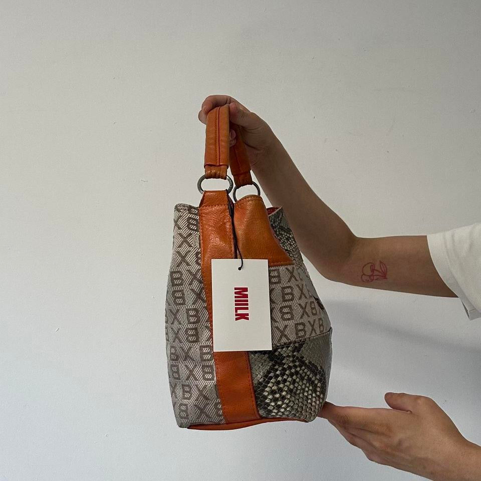 orange faux leather animal print shoulder bag