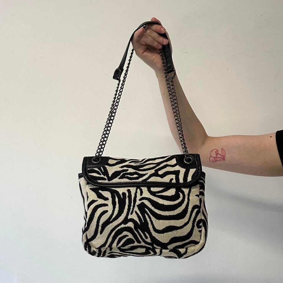 black and white zebra print shoulder bag