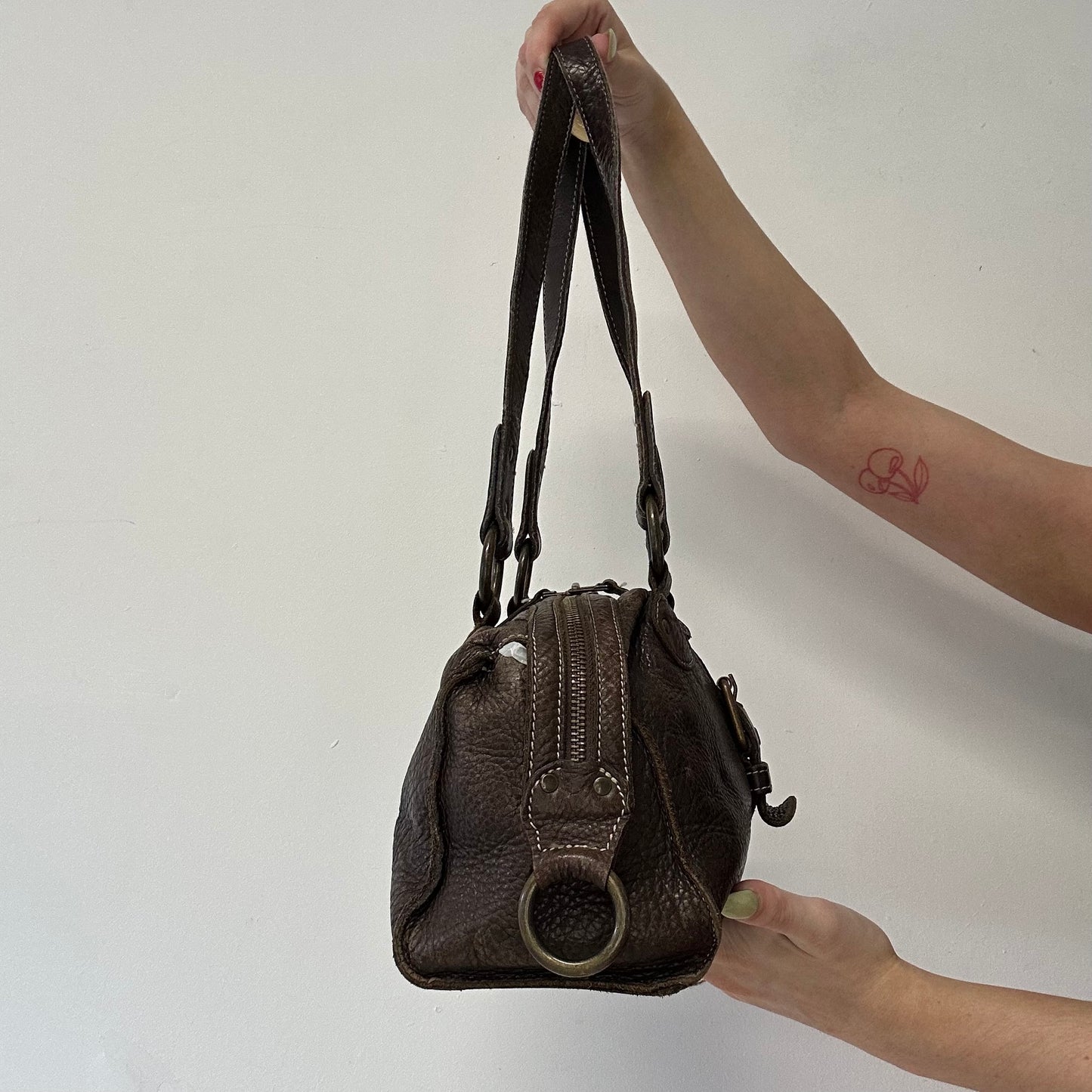 brown buckle leather shoulder bag