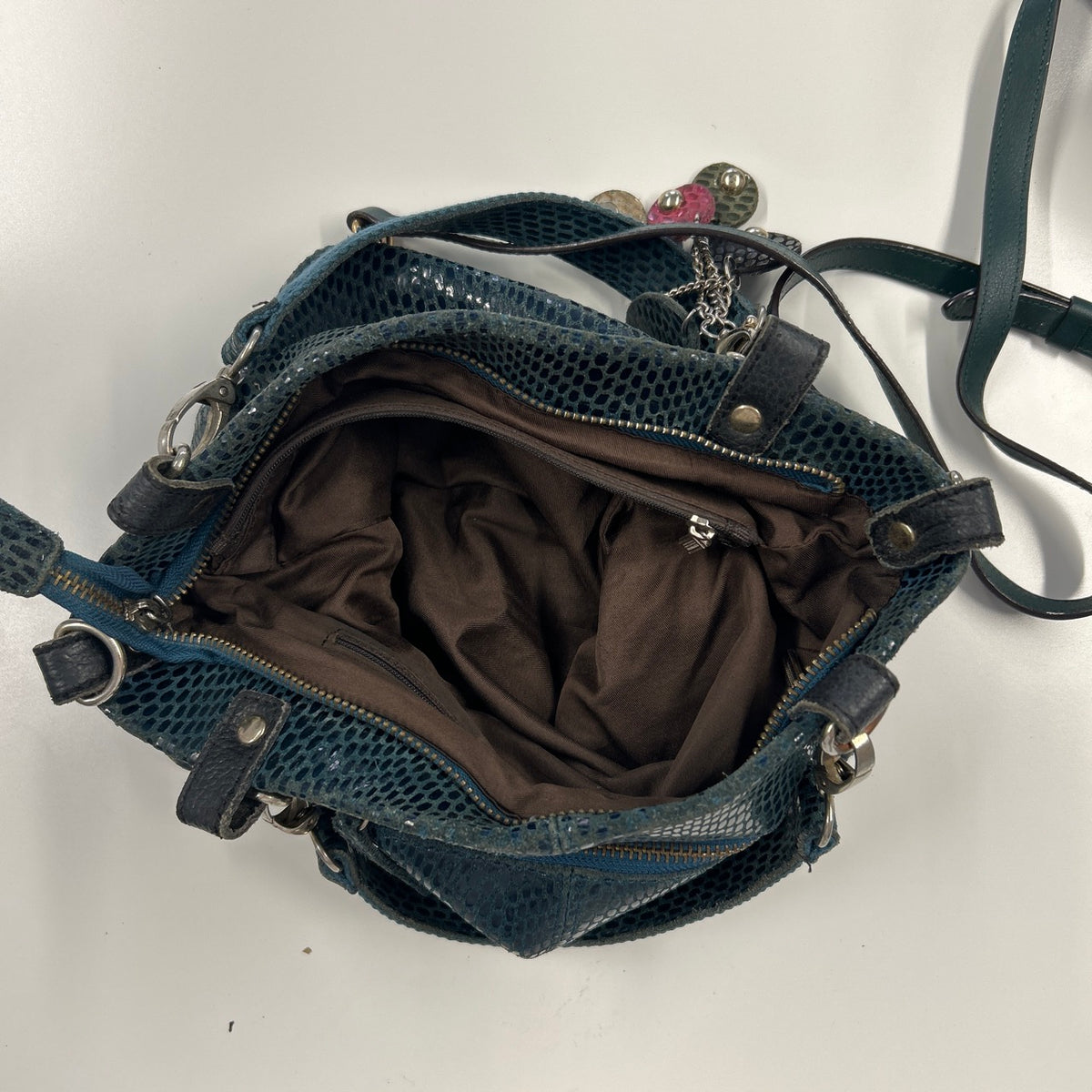 turquoise croc effect faux leather shoulder bag
