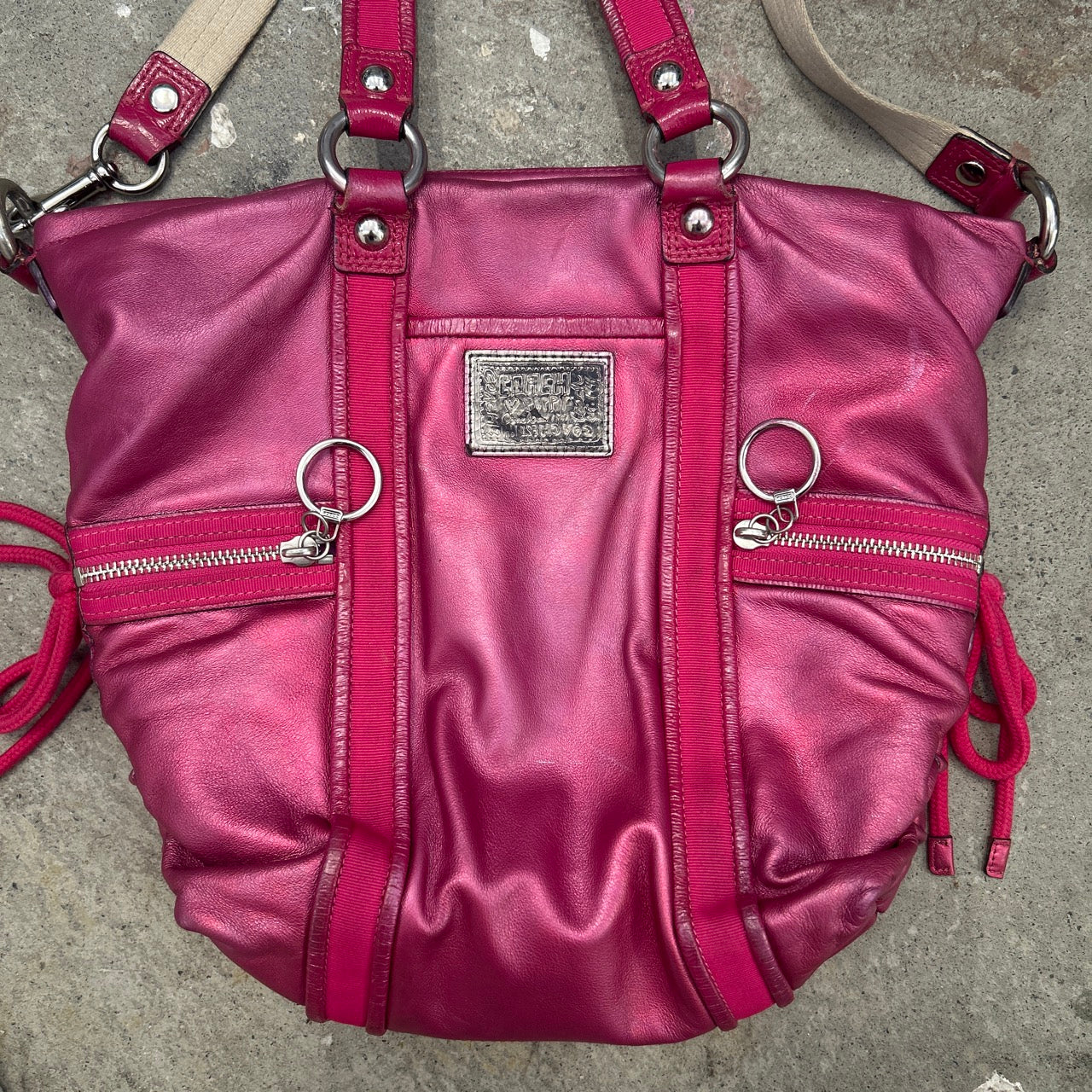 hot pink metallic shoulder bag