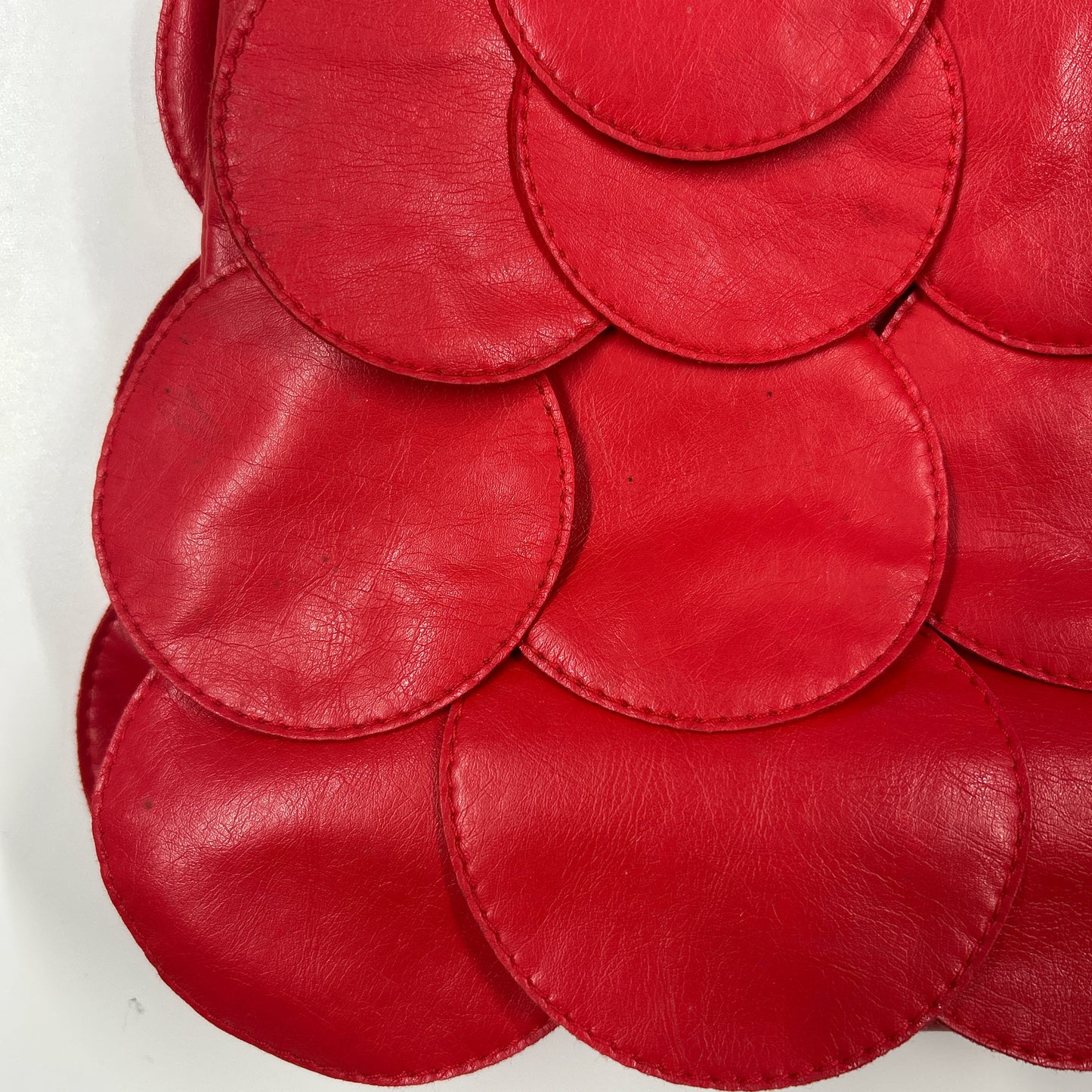 red faux leather disc beaded shoulder bag