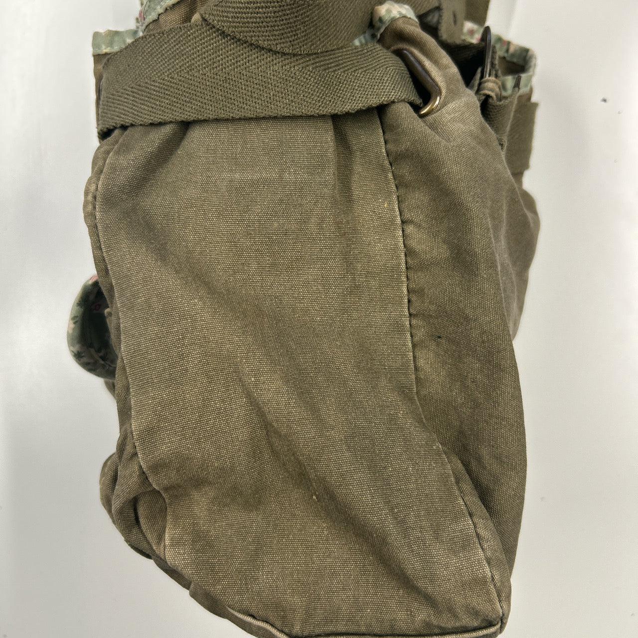 khaki and floral double pocket cargo shoulder bag