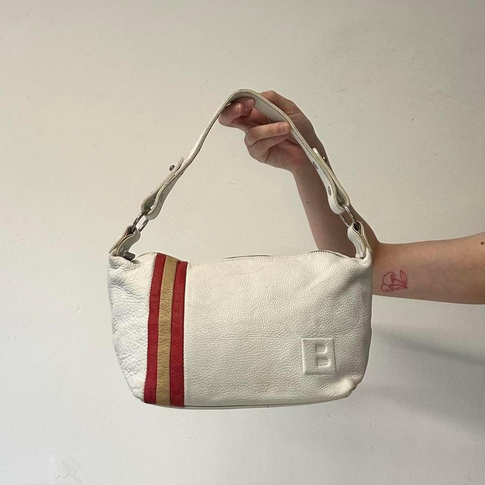 white faux leather shoulder bag