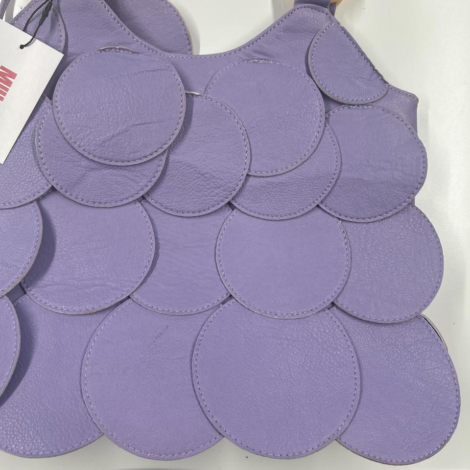 purple leather disc beaded shoulder bag