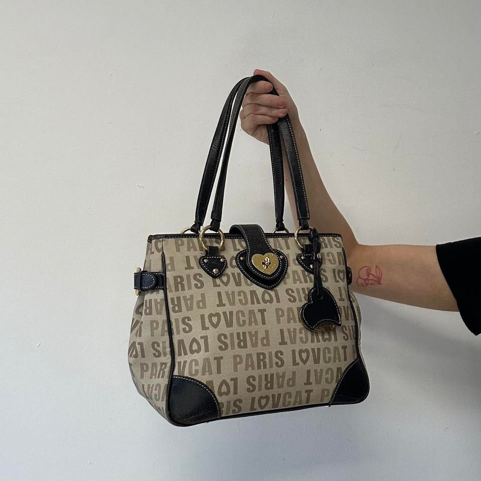 paris lovecat graphic faux leather shoulder bag