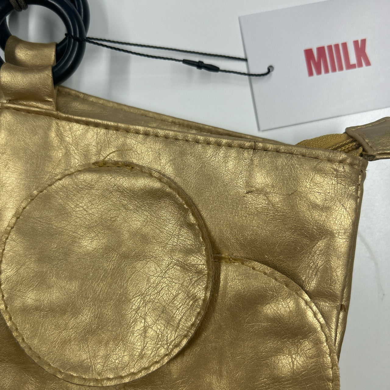 gold faux leather disc beaded shoulder bag