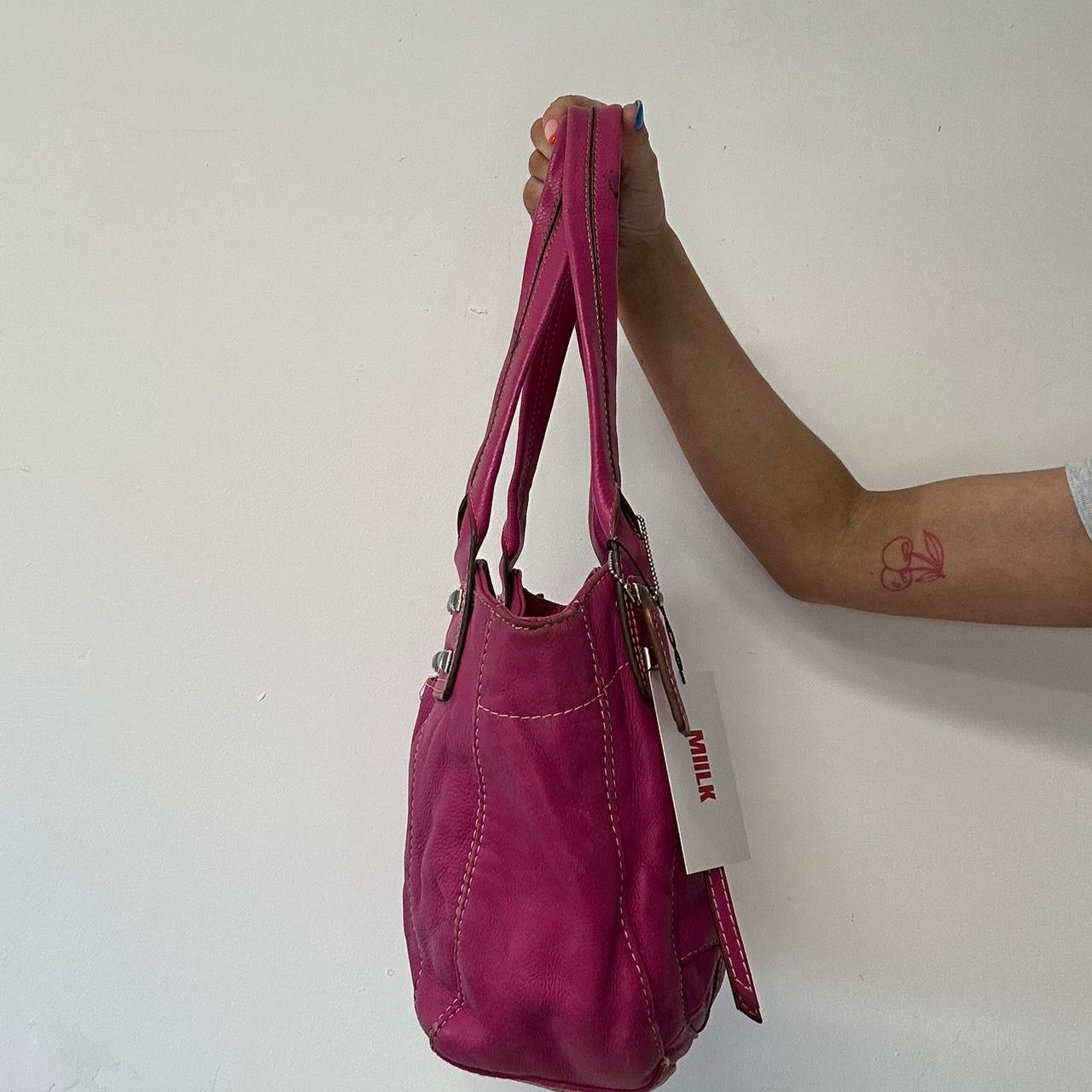 pink faux leather studded shoulder bag