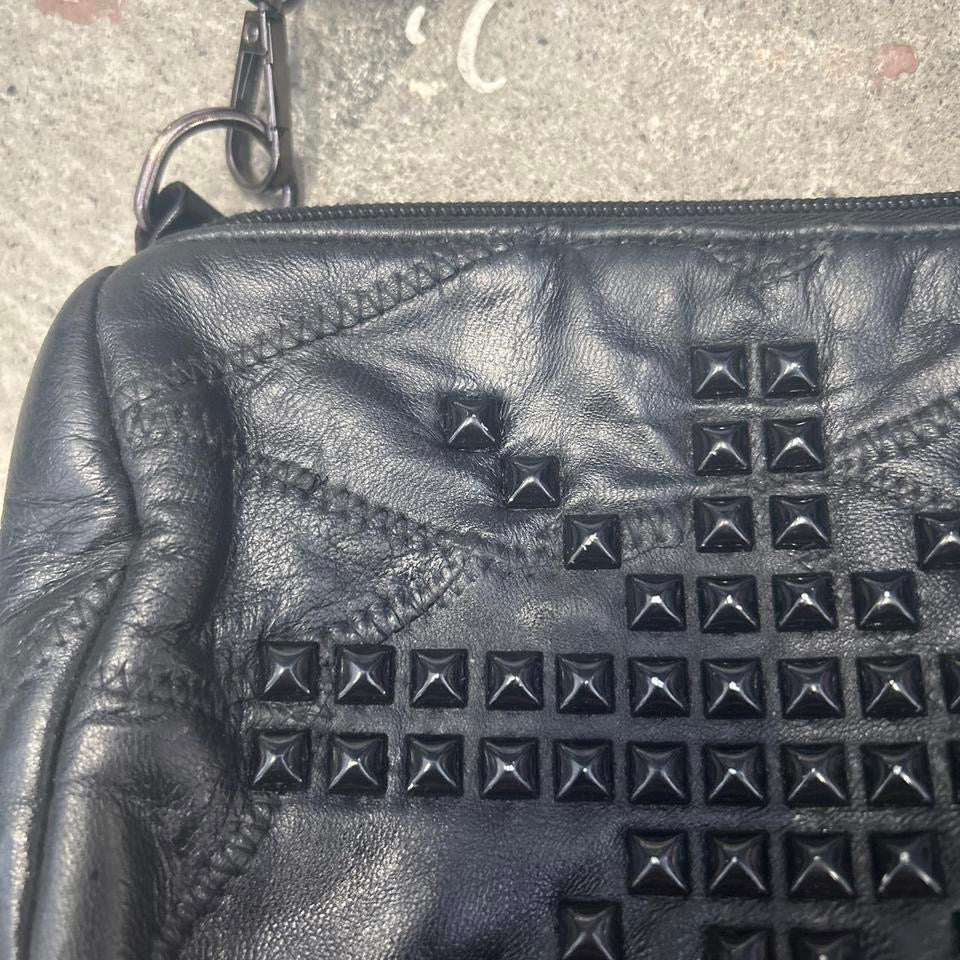 black studded faux leather mini hand bag