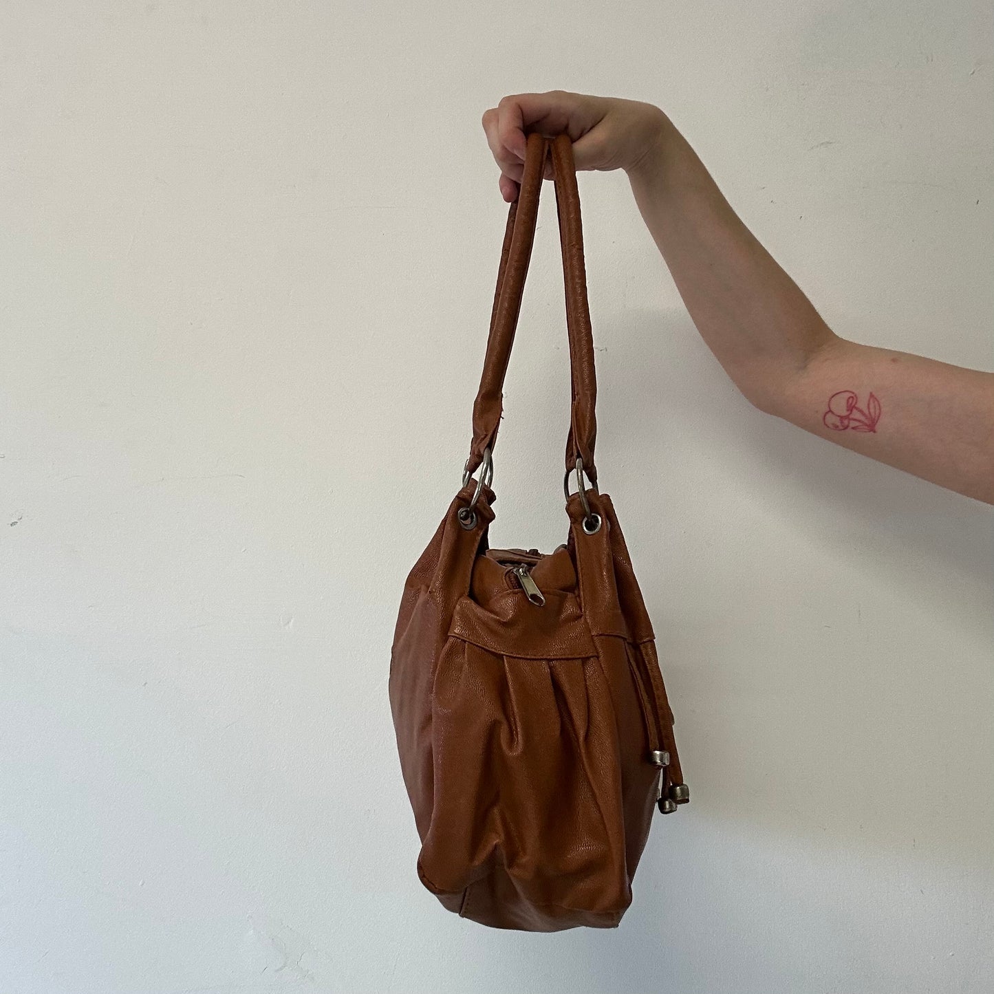 brown faux leather studded buckle shoulder bag