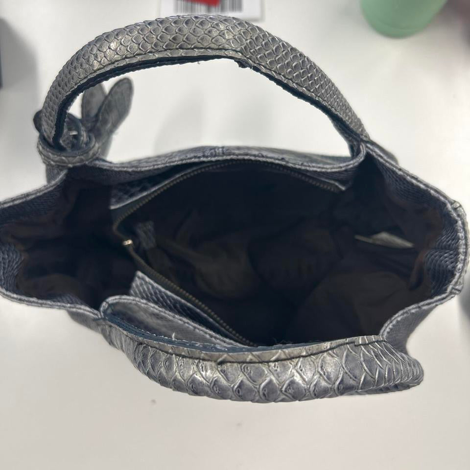 blue faux leather croc effect handbag