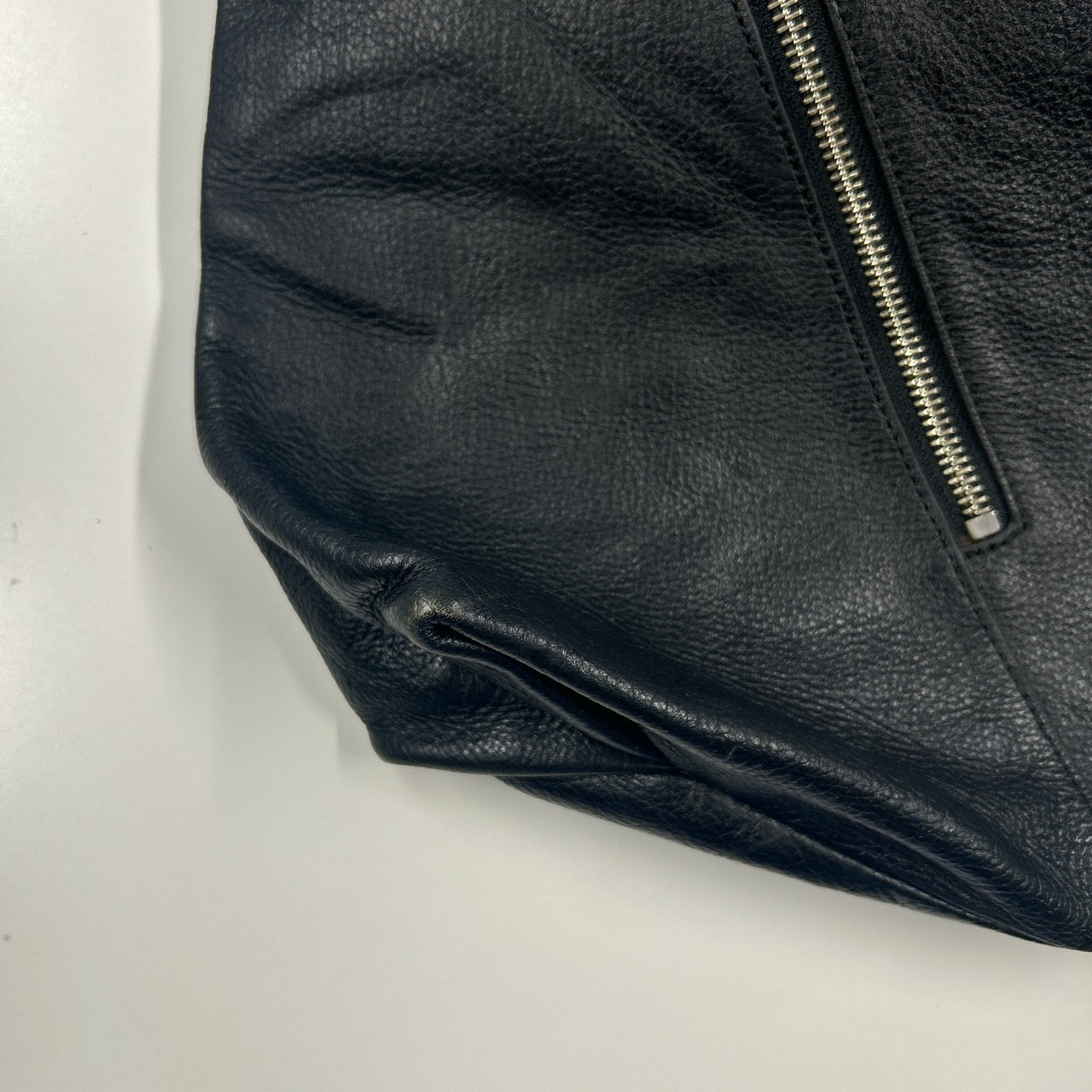 black genuine leather double zip shoulder bag