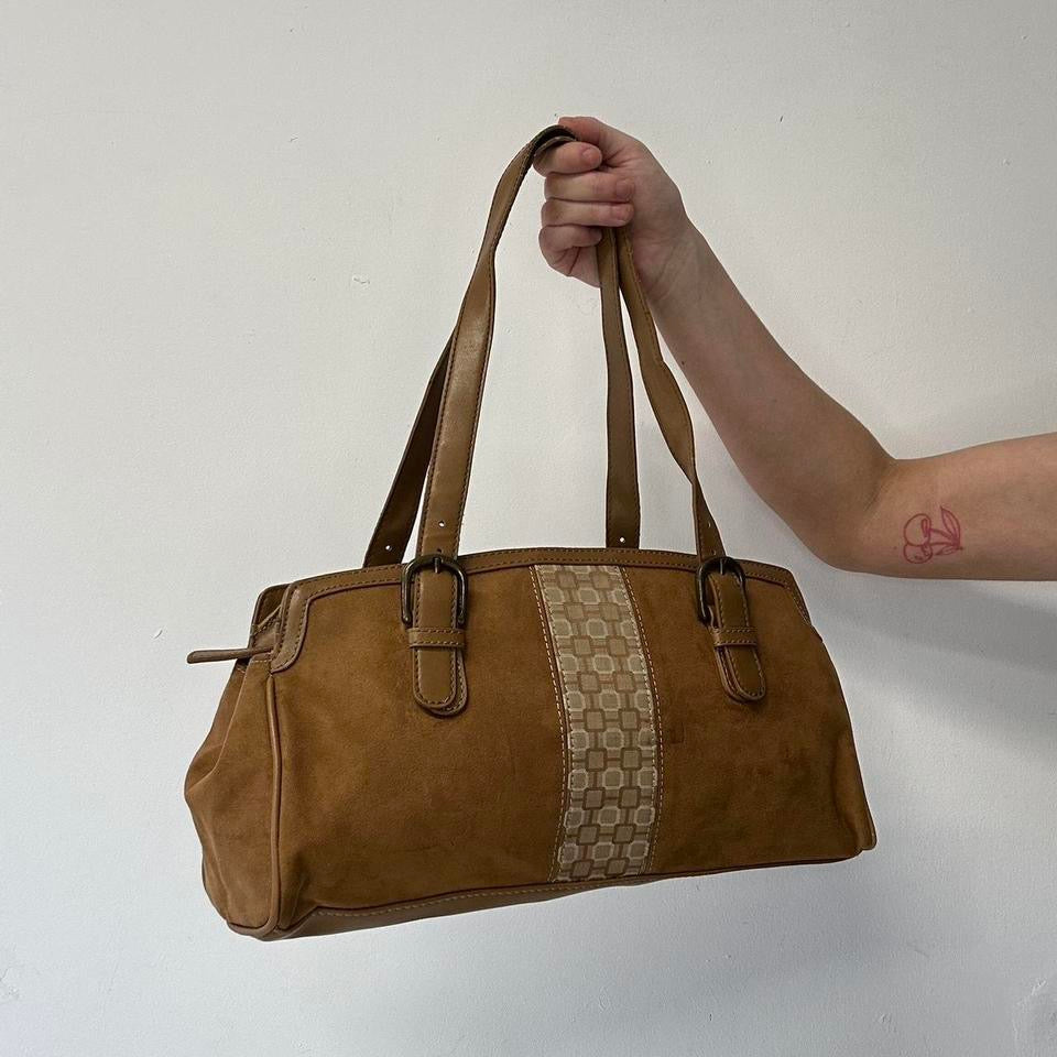 brown faux leather patterned shoulder bag
