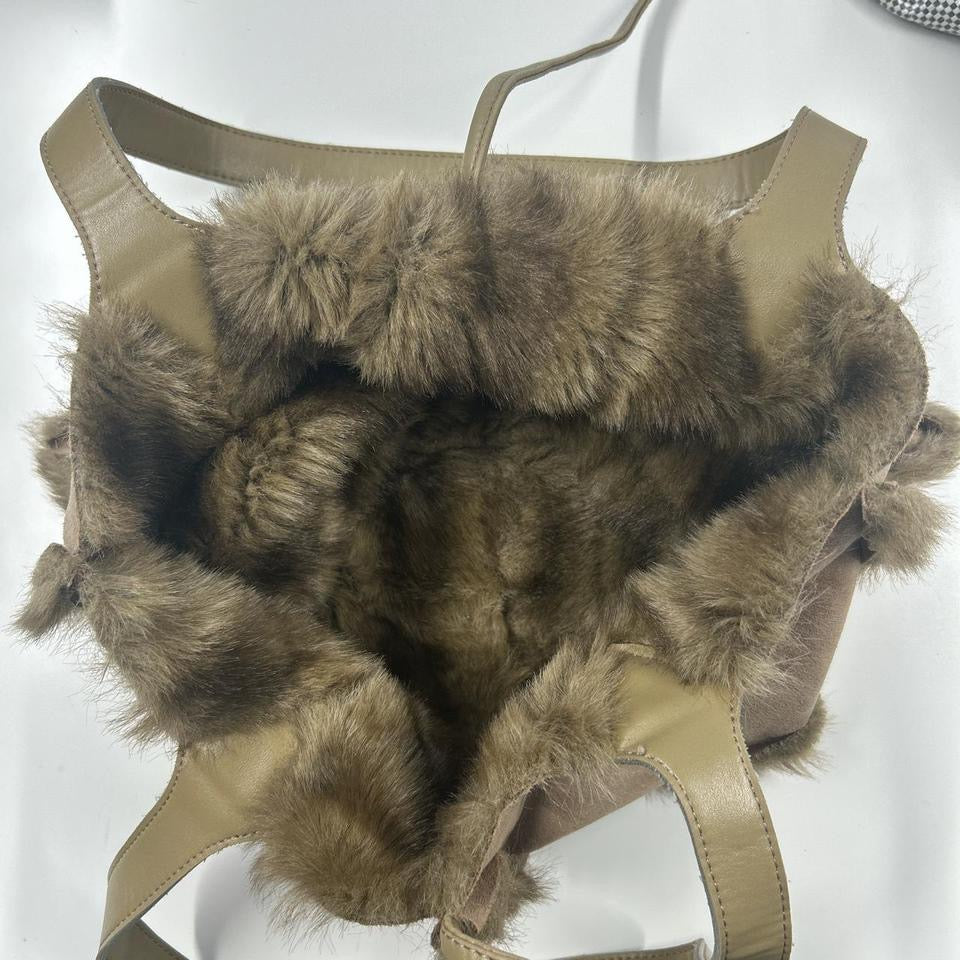 tanned faux fur shoulder bag