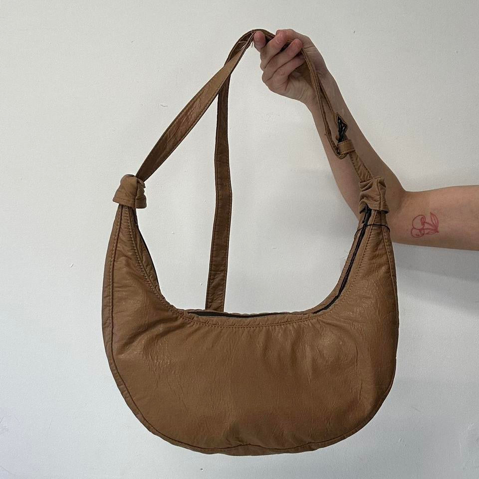brown crescent adjustable strap shoulder  bag