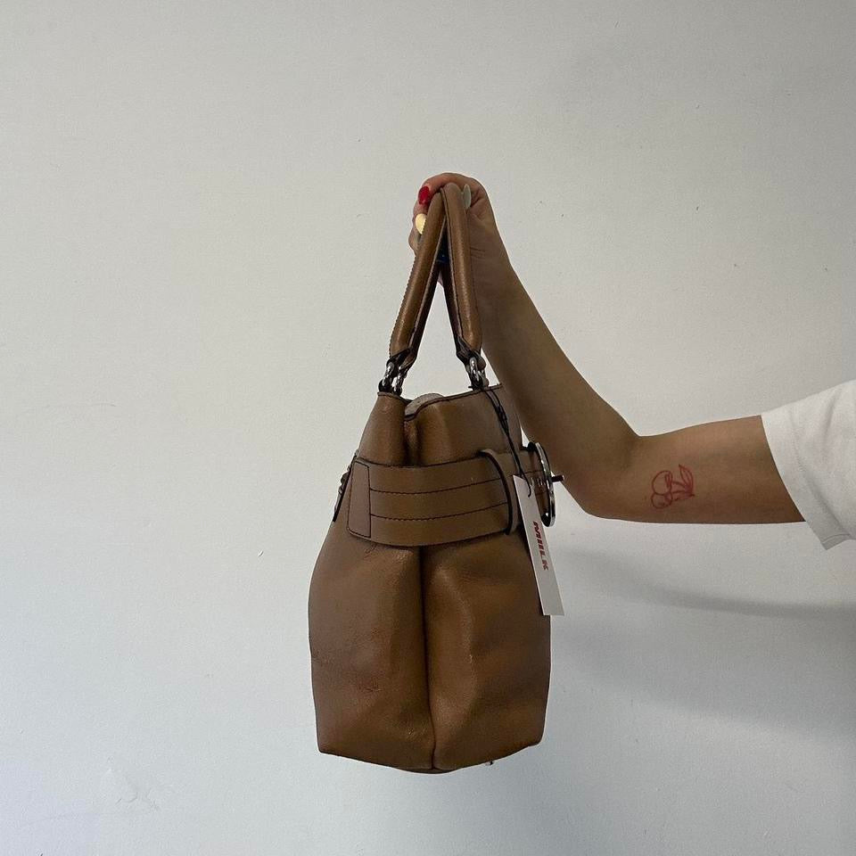 brown oversized faux leather shoulder bag