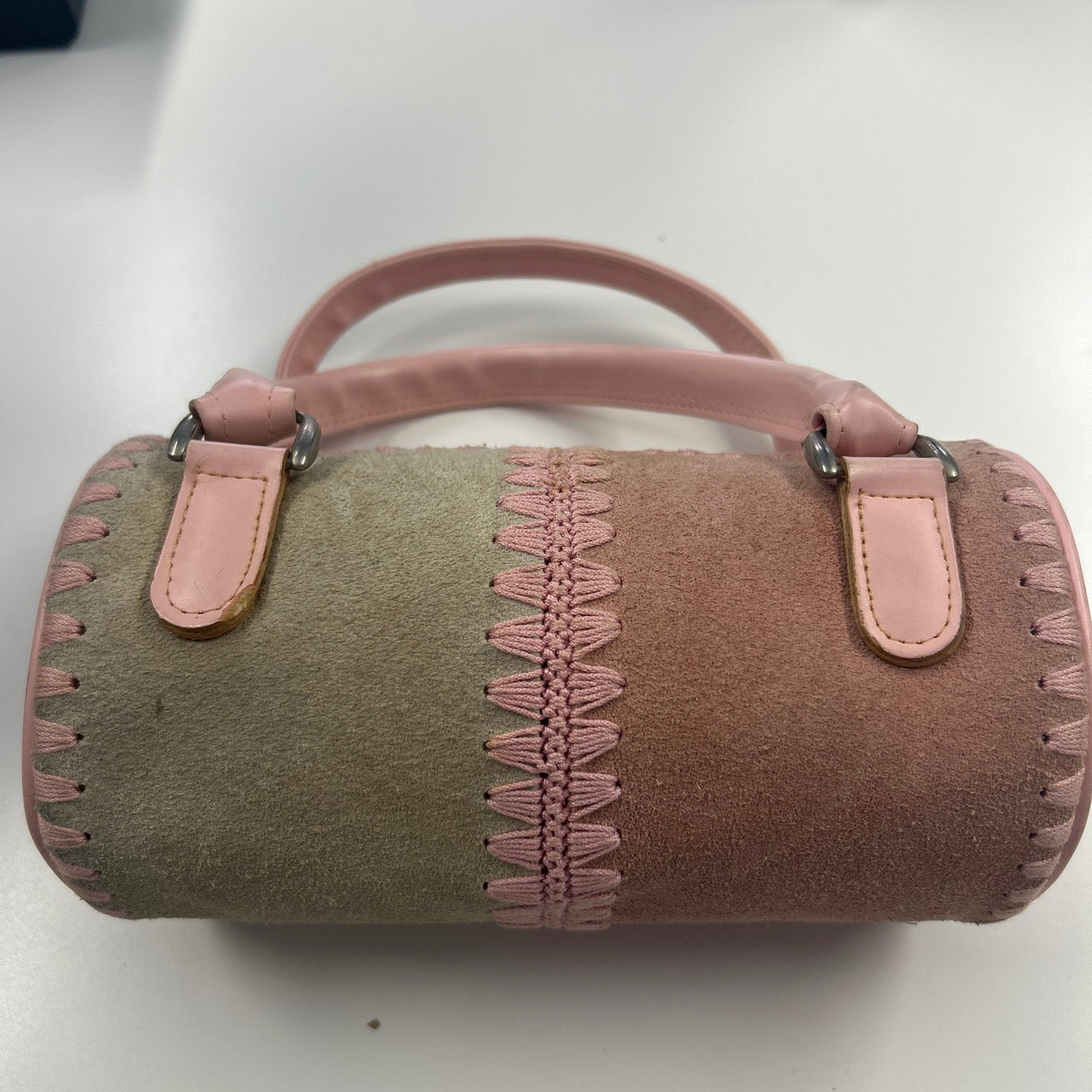 pastel patchwork stitching barrel mini handbag