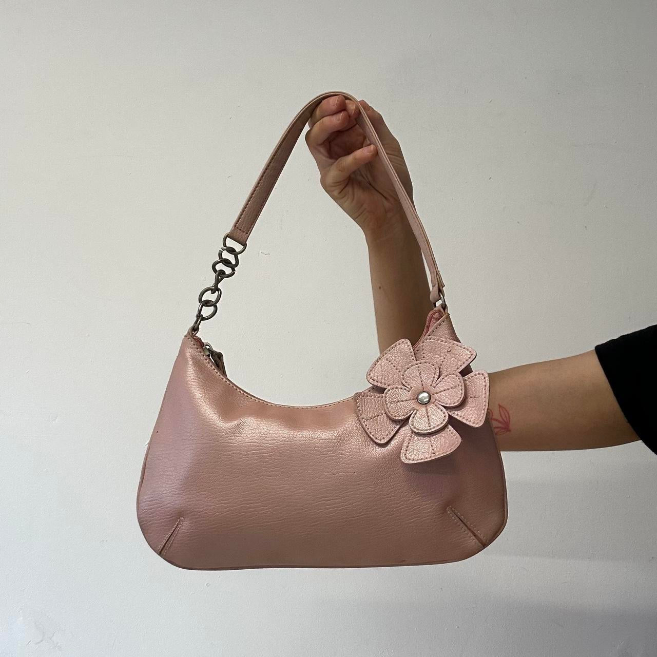 pink flower faux leather shoulder bag