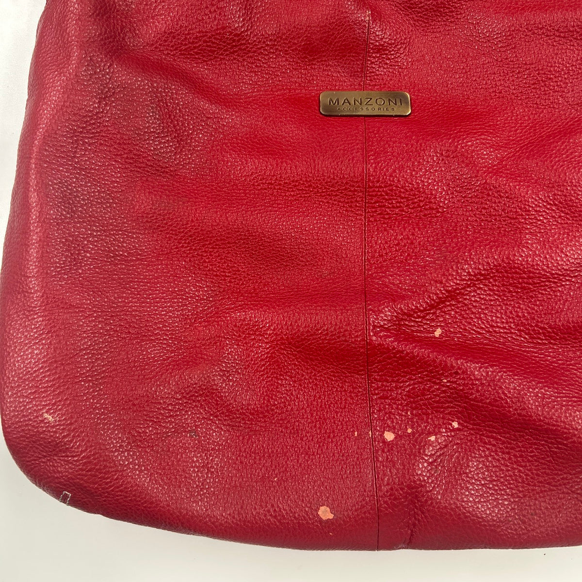 red genuine leather double pocket shoulder bag