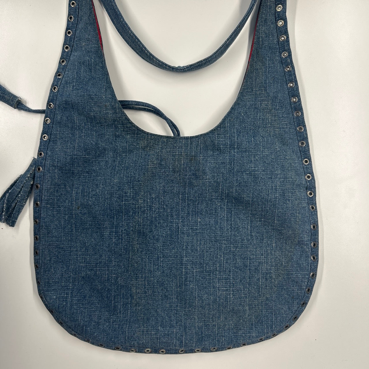 blue denim eyelet shoulder bag