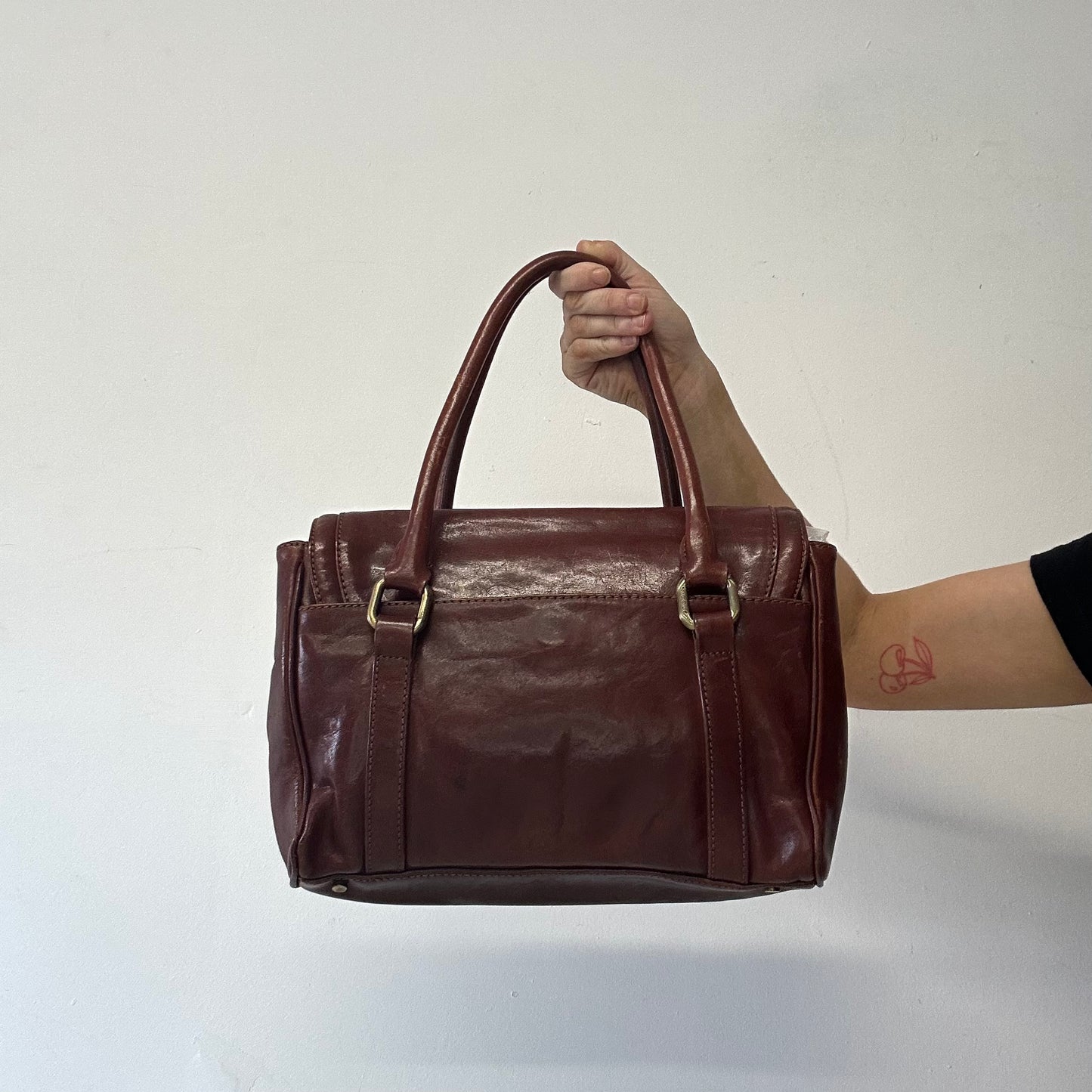 brown buckle genuine leather shoulder bag